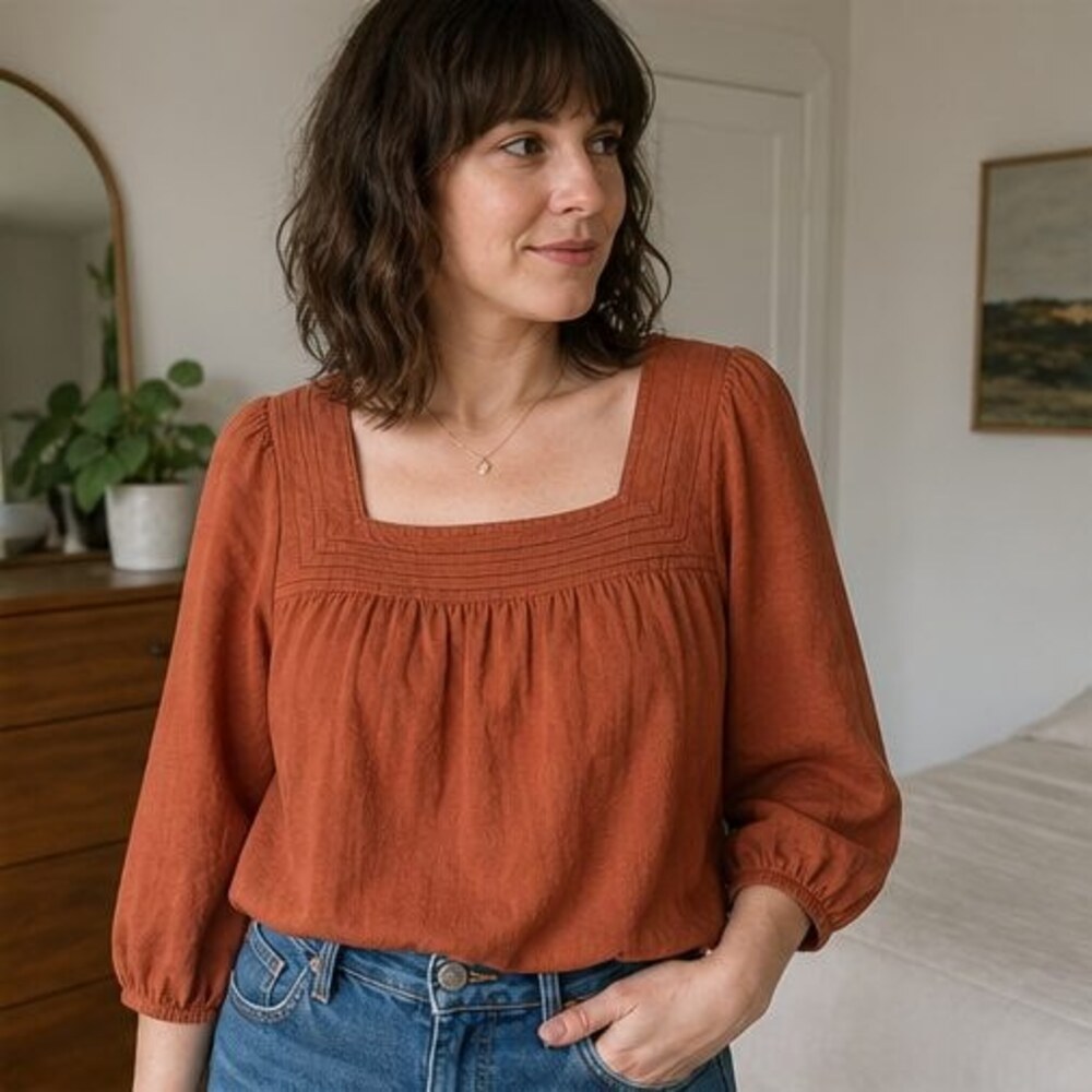 Rust Button Blouse - Picture 2 of 6